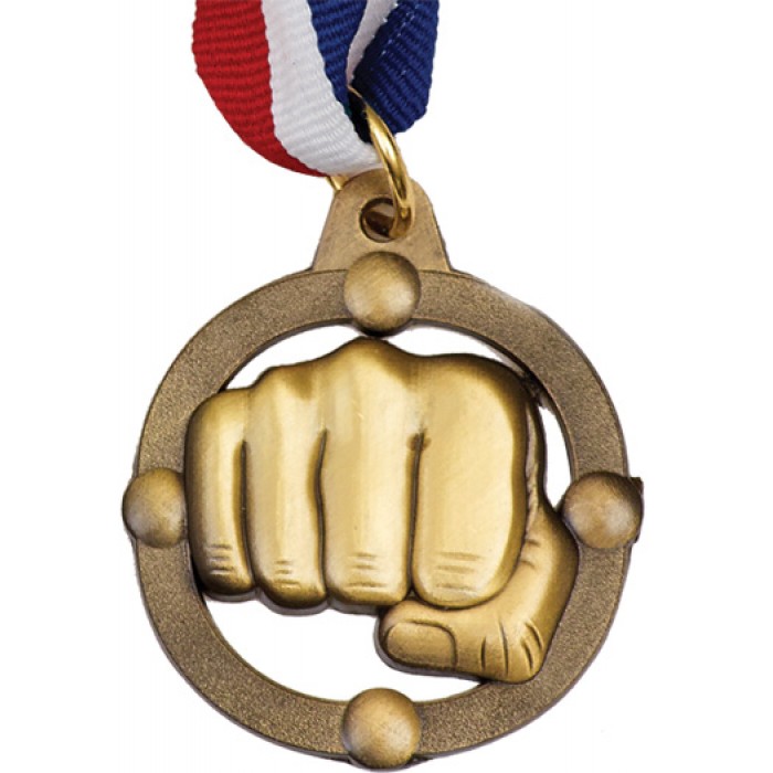 45MM KARATE MEDAL WITH RED/WHITE/BLUE RIBBON